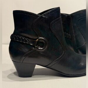 David Tate Black Ankle Booties with braiding and metal ring